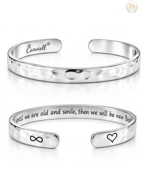 Engraved Cuff Bracelet Stainless Steel Adjustable Women's Friendship Gift
